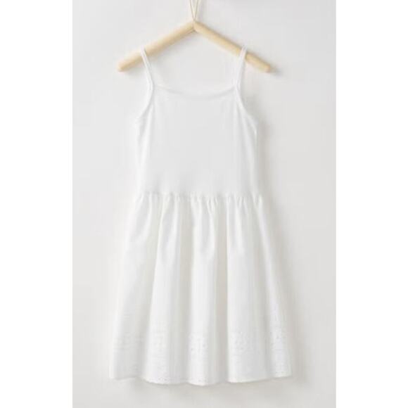 Hanna Andersson Girls' Pure Cotton Eyelet Slip White Tank Dress, M - Picture 1 of 8